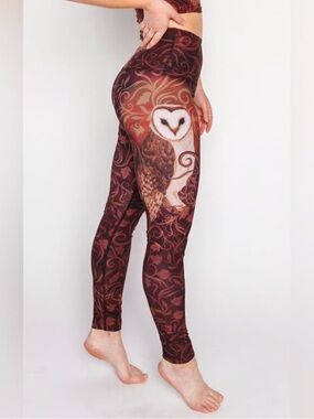 Yoga Democracy Brown and Black Owl-Print High Rise Leggings Small NWT